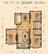 德龙馨苑电梯洋房11/3层面积135平三室两厅两卫全明户型毛